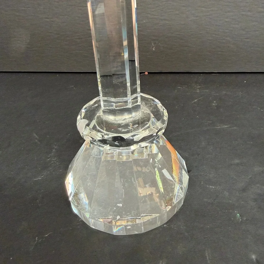 Vintage Crystal Glass Candlestick Holders Set of 2 READ Prisms Hollywood Regency